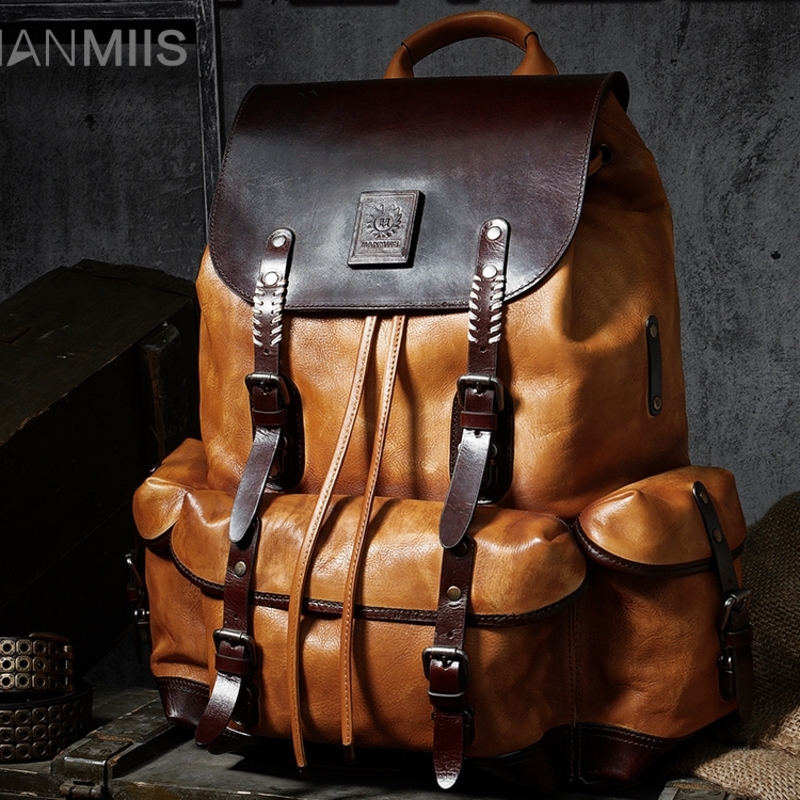 汉名仕真皮大容量双肩包牛皮旅行