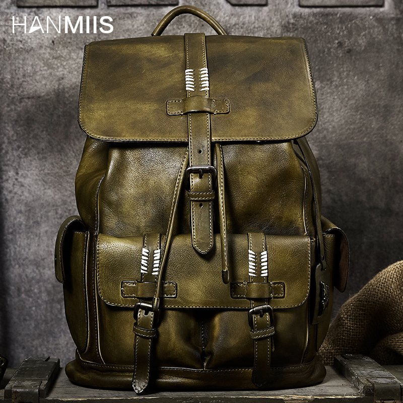 HANMIIS男士真皮大容量双肩包