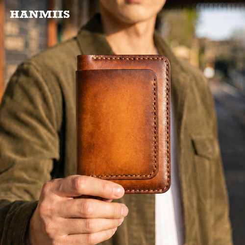 HANMII手工真皮钱包牛皮护照夹