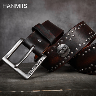 HMS 头层牛皮皮带哈雷皮带男皮针扣纯真皮腰带机车皮带 手工铆钉