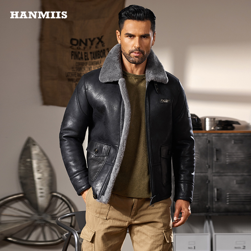 皮夹克男翻领真皮皮衣加厚款外套