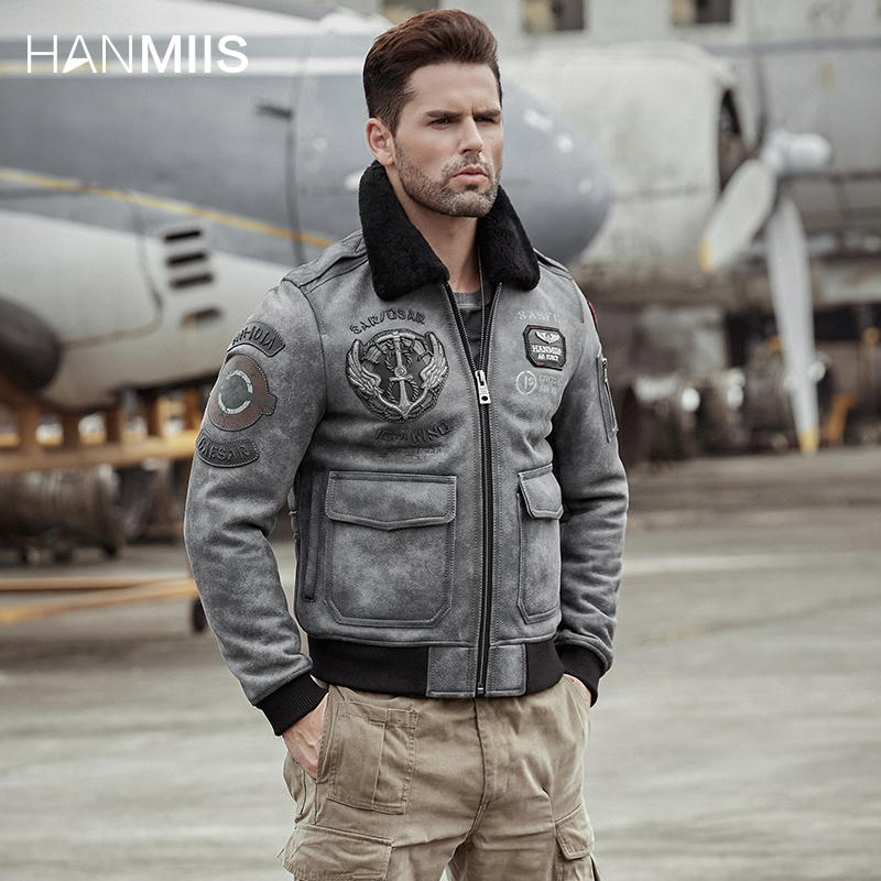 汉名仕B6空降兵刺绣绵机车皮衣