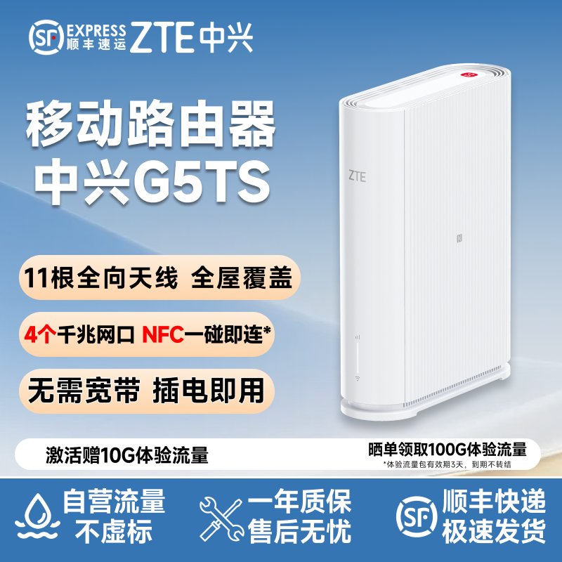 中兴/ZTE新款G5TS无线插卡路由器升级WiFi6全国通用插电式方便快捷家用宿舍出租屋信号好免拉线高速网络