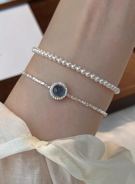 新款海蓝宝石带钻休闲女生闺蜜礼物饰品轻奢气质小珍珠手链