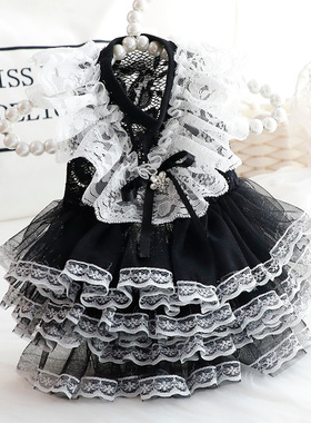 狗狗衣服春夏薄款猫咪公主裙黑色蕾丝礼服手作小型犬宠物3665