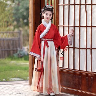 女童汉服唐装拜年服冬季宋制儿童套装喜庆舞台表演古装中国风加绒