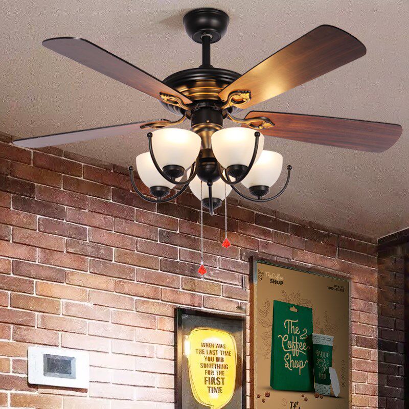 美式吊扇灯餐厅饭厅带电风扇吊灯家用复古客厅卧室简约风扇吊灯
