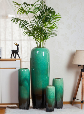 落地花瓶大号绿色客厅干花花艺现代家居亮釉中式陶瓷陶罐别墅摆件