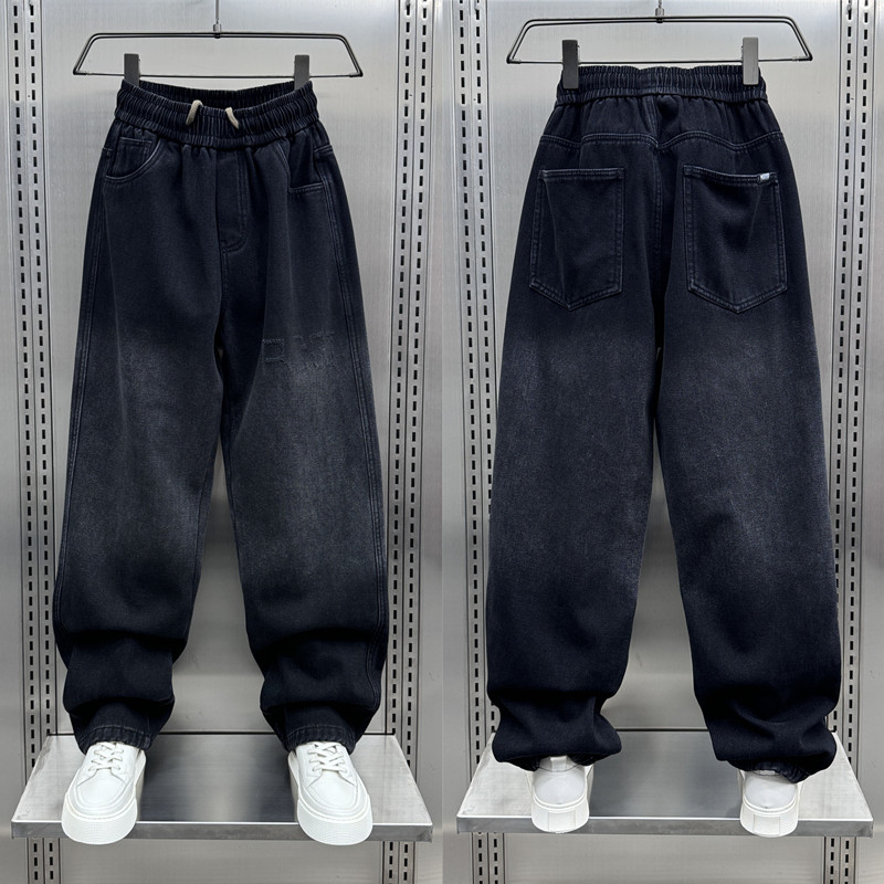 秋冬2024新款加绒牛仔裤男士潮牌渐变色水洗复古宽松直筒哈伦裤男,男装,牛仔裤,淘宝优惠券,粉丝福利购,淘宝优惠卷