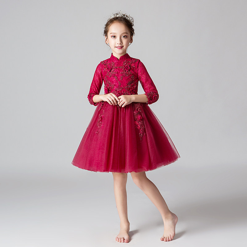 公主裙女童生日红色长袖小女孩花童婚纱主持人儿童钢琴演出服秋冬,童装/婴儿装/亲子装,儿童礼服,淘宝优惠券,粉丝福利购,淘宝优惠卷