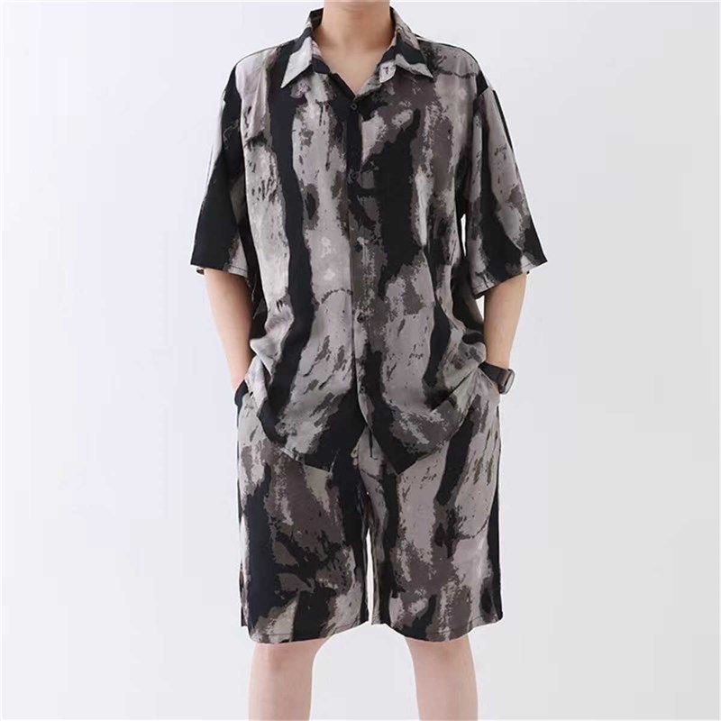 薄款新中式国风套装男水墨棉绸衬衫短裤夏装搭配舒适棉绸家居套装,男装,时尚套装,淘宝优惠券,粉丝福利购,淘宝优惠卷