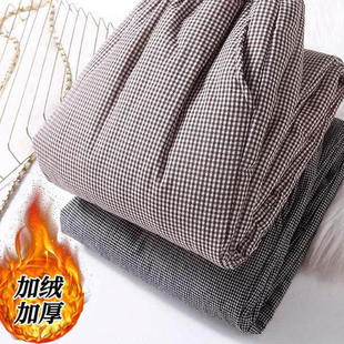 子 东北防寒高腰显瘦格子哈伦萝卜裤 加绒加厚夹棉棉裤 女士外穿冬季