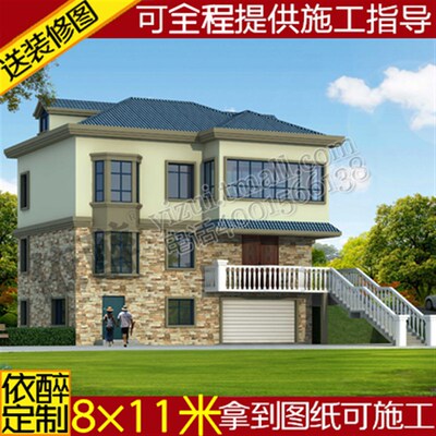 带车库三层带阁楼独栋自建房别墅图纸设计建筑住宅施工方案效果图
