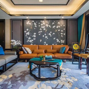 手绘双宫丝绸墙布灰手绘壁布酒店会所背景墙定制店铺背景墙