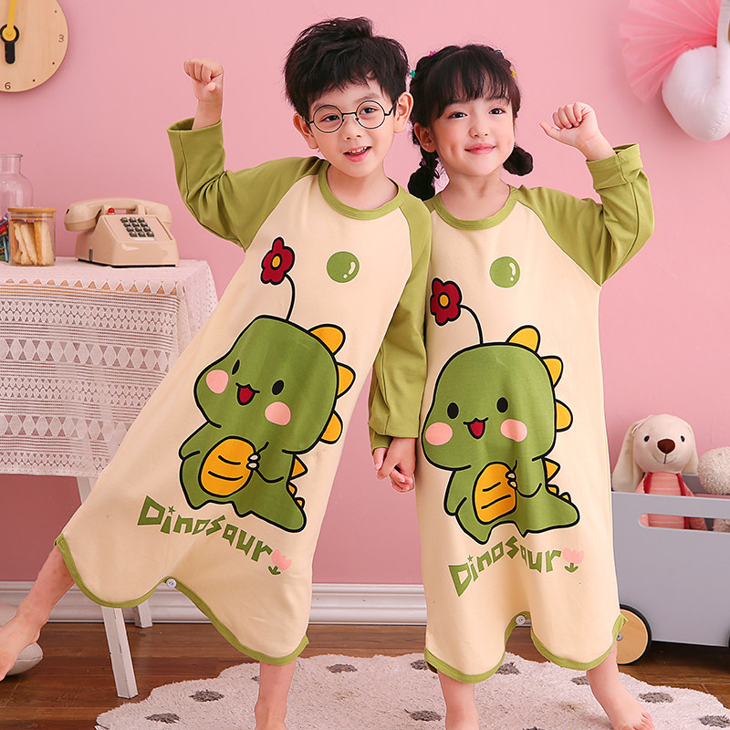 儿童睡衣恐龙男孩春秋全棉女童纯棉连身薄款连体夏卡通空调房套装