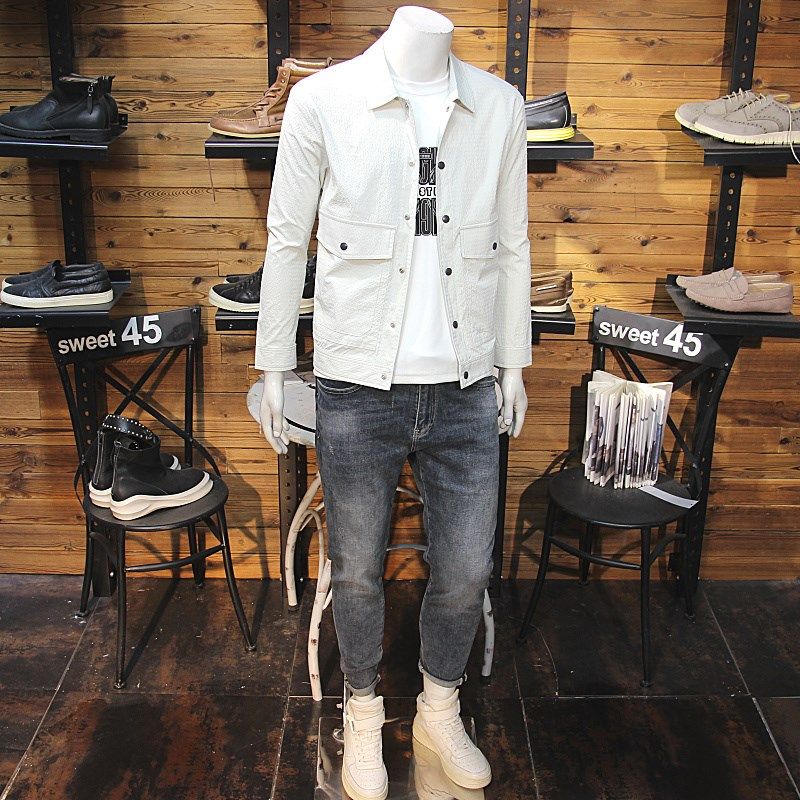 拼接大口袋男士春夏薄夹克单层翻领外套简约流行青年时尚上衣外套