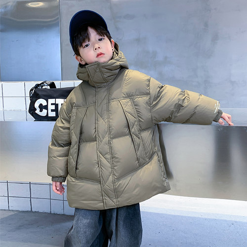 儿童短款连帽羽绒服2022新款洋气男童加厚冬装男孩冬季免洗外套潮