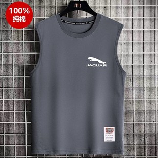 加大码 运动打底健身宽松砍袖 T恤 t恤圆领汗衫 100%新疆棉背心男无袖