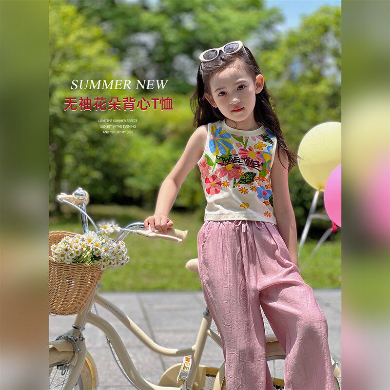 女童T恤2024夏季新款儿童薄款洋气背心吊带女宝宝韩版上衣打底衫