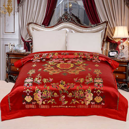 龙凤红绿喜百大杭州丝绸织锦缎绸缎被罩被面结婚被婚庆软被套锻