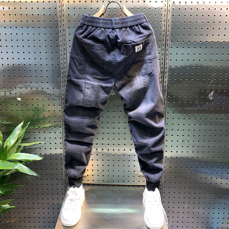 牛仔裤男2024春季新款束脚哈伦裤休闲青年宽松潮牌百搭男士九分裤