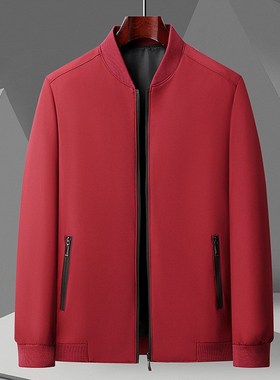 高端男士红色立领夹克2025春秋新款中老年男装商务休闲行政外套男