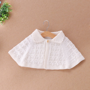 宝宝绒线纯手工编织毛衣披肩缕空百搭小坎肩羊毛线粉白两色斗篷