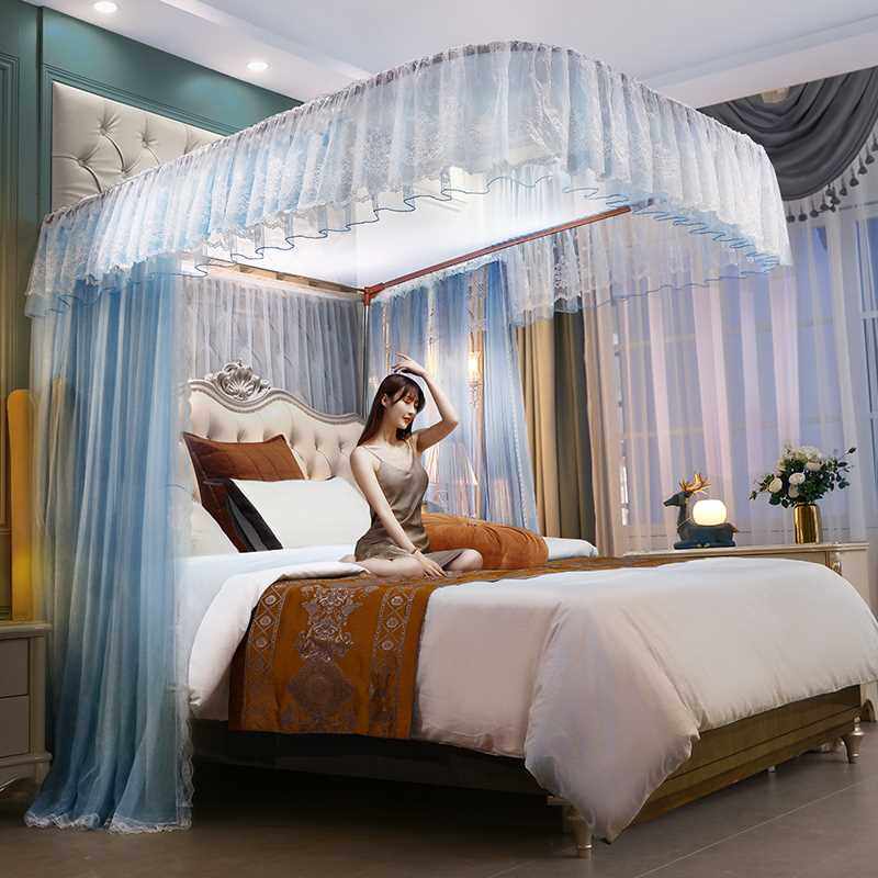 u型导轨蚊帐家用2022新款宫廷卧室加厚加密轨道伸缩支架落地