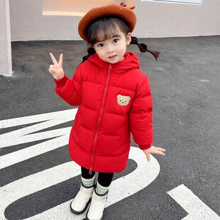 儿童加厚羽绒服女童宝宝2024新款中长款男童小童冬季洋气卡通外套