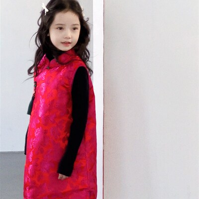 女童亮色显白夹棉旗袍复古拜年服小女孩中式国风甜美裙子气质唐装