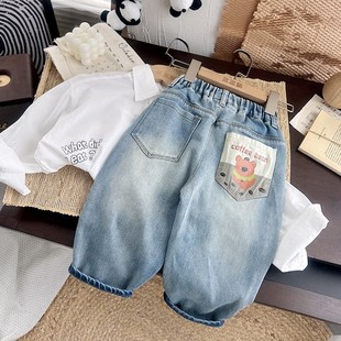 子女宝宝弹力老爹裤 儿童全棉软牛仔裤 男童宽松长裤 2024新款 春季