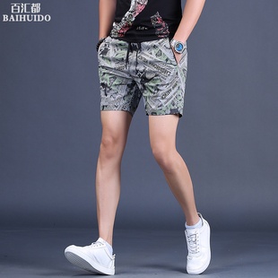 时尚 印花中裤 男潮流运动外穿沙滩裤 夏季 五分裤 迷彩短裤 三分裤 男士