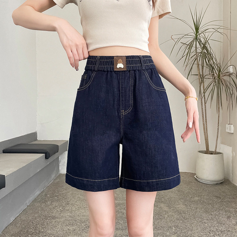 夏季新款 松紧腰牛仔五分短裤女 大码胖MM宽松直筒薄款显瘦中裤