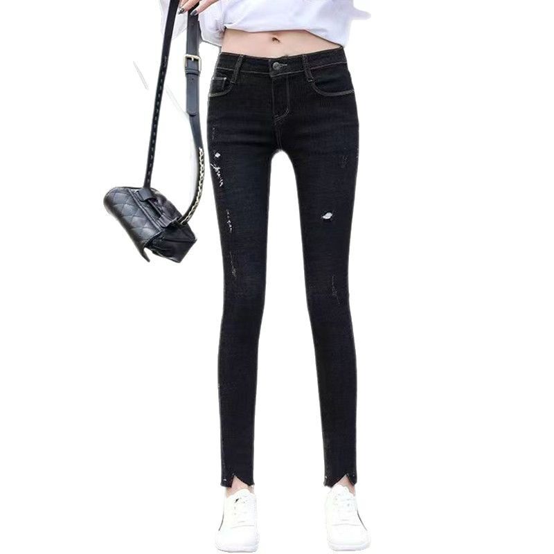 2026春秋新款 低腰破洞弹力九分裤 女紧身小脚显瘦铅笔牛仔裤