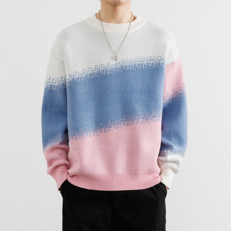 撞色毛衣男秋冬季2025新款圆领针织衫青少年学生潮牌男装百搭线衣