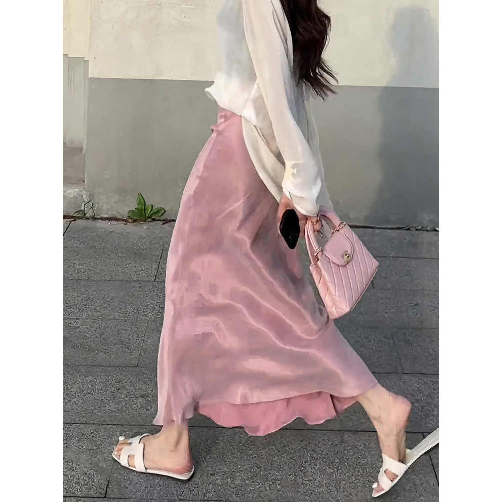 粉色醋酸半身裙女2026夏
