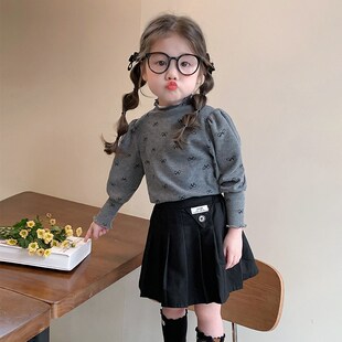 女童打底衫加绒一体绒秋冬2024新款女宝内搭半高领儿童德绒薄上衣