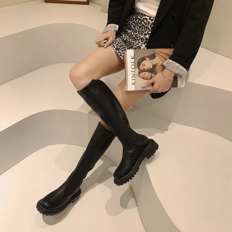 大筒围高筒靴女加肥粗腿长靴胖mm显瘦弹力靴马丁靴大尺码女靴41一