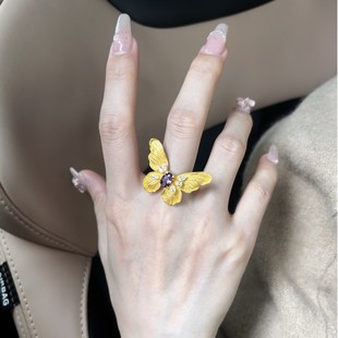 铜合金合成锆石戒指 超仙璀璨星河蝴蝶戒指高级感大气百搭食指环