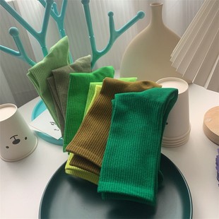 绿色长袜袜子女春秋棉中筒袜韩版 秋冬堆堆袜彩色长筒潮搭配鲨鱼裤