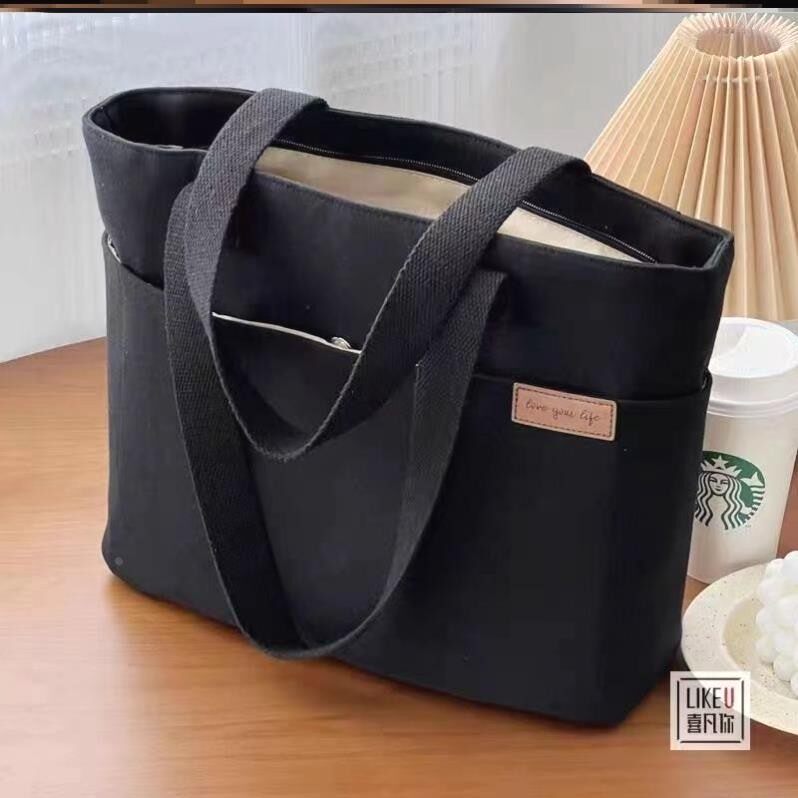 帆布手提袋男款原创简约百搭通勤托特包休闲文艺学生单肩手提包潮