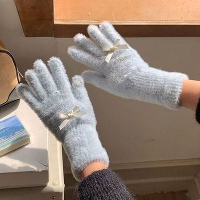 闪电小狗可爱蝴蝶结毛绒手套