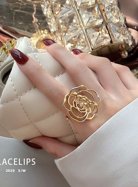 超好看独特漂亮戒指欧美时髦夸张个性镂空玫瑰花戒指大气复古INS