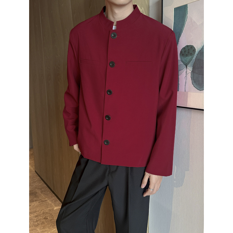 春节拜年服红色新中式夹克外套男士国风中山装西装外套痞帅高级感