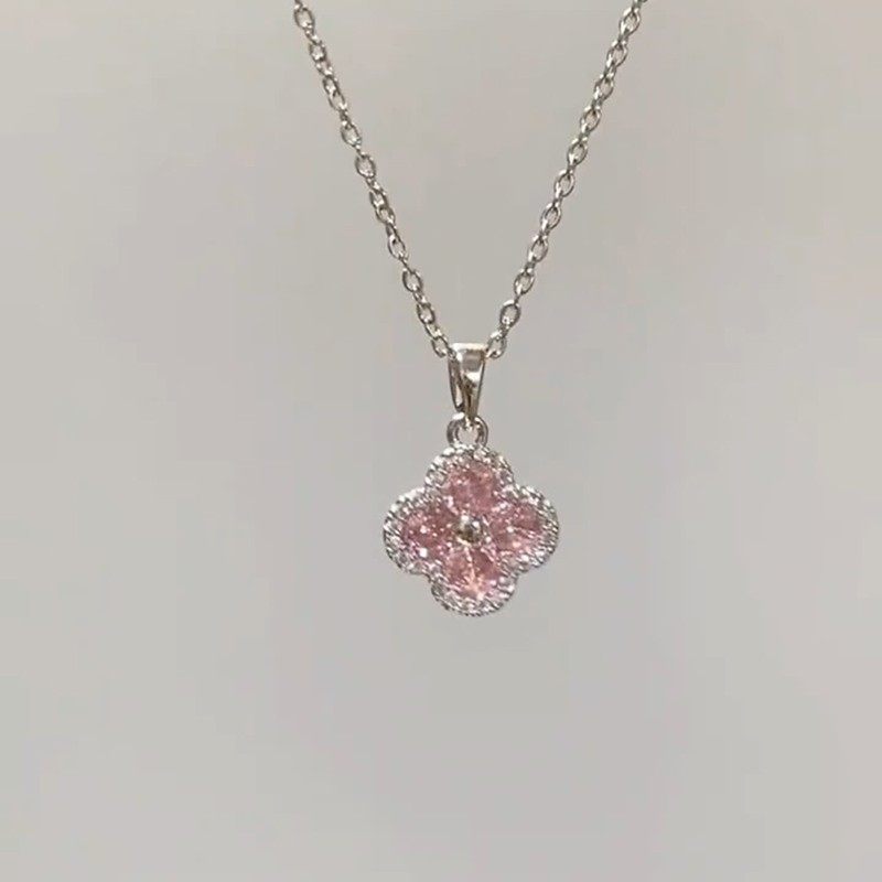 Jusong klein 钛钢项链 四叶草项链女轻奢小众锆石气质花朵锁骨链