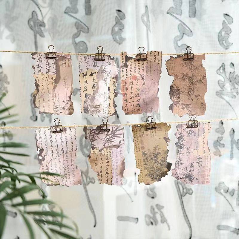 盗墓笔记ins国风复古书法手帐diy背景装饰打底素材纸咕卡痛包纸