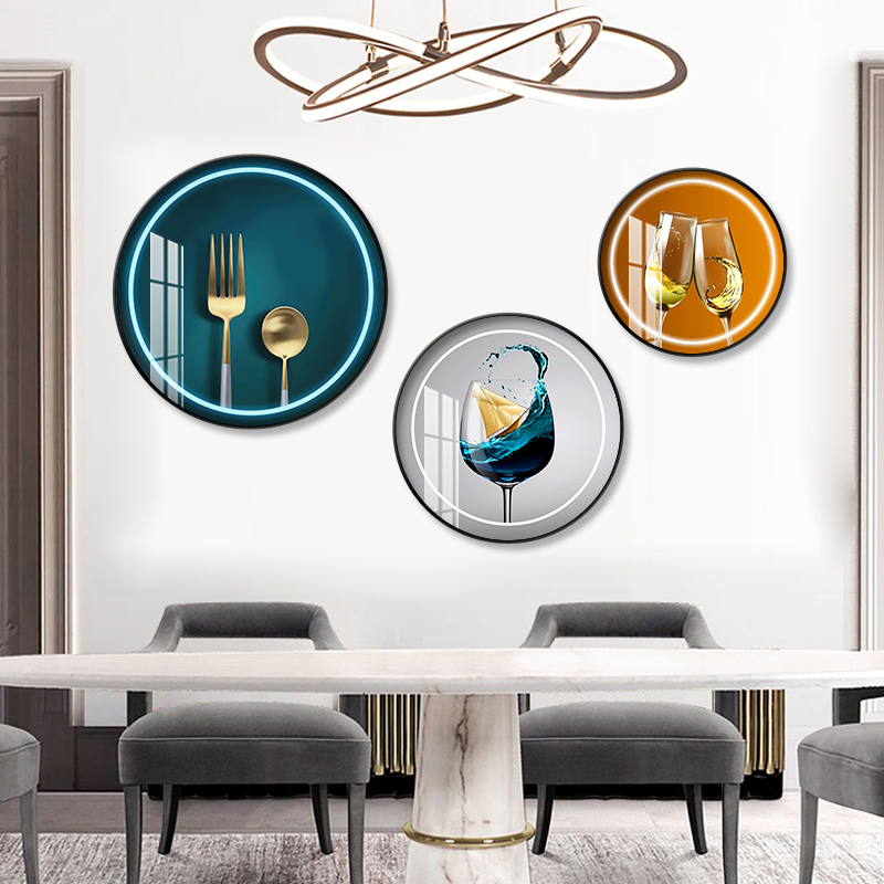 轻奢餐厅装饰画现代简约餐桌挂画抽象创意组合饭厅背景墙圆形壁画