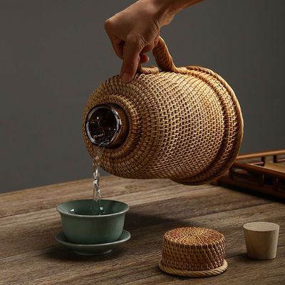 老式藤编热水瓶怀旧竹编暖水壶复古保温开水瓶民宿家用小玻璃内胆