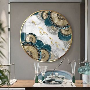 过道装饰壁画九鱼图招财圆形画玄关画轻奢高级餐厅装饰画玄幻挂画