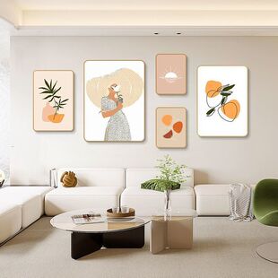 北欧沙发背景墙客厅装饰画简约线条抽象人物小众组合挂画五联画